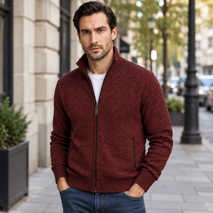 Lorenz | Herren Strickjacke mit Stehkragen und Reißverschluss