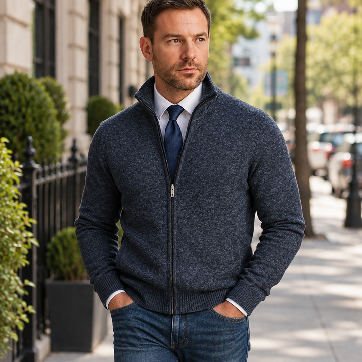 Lorenz | Herren Strickjacke mit Stehkragen und Reißverschluss