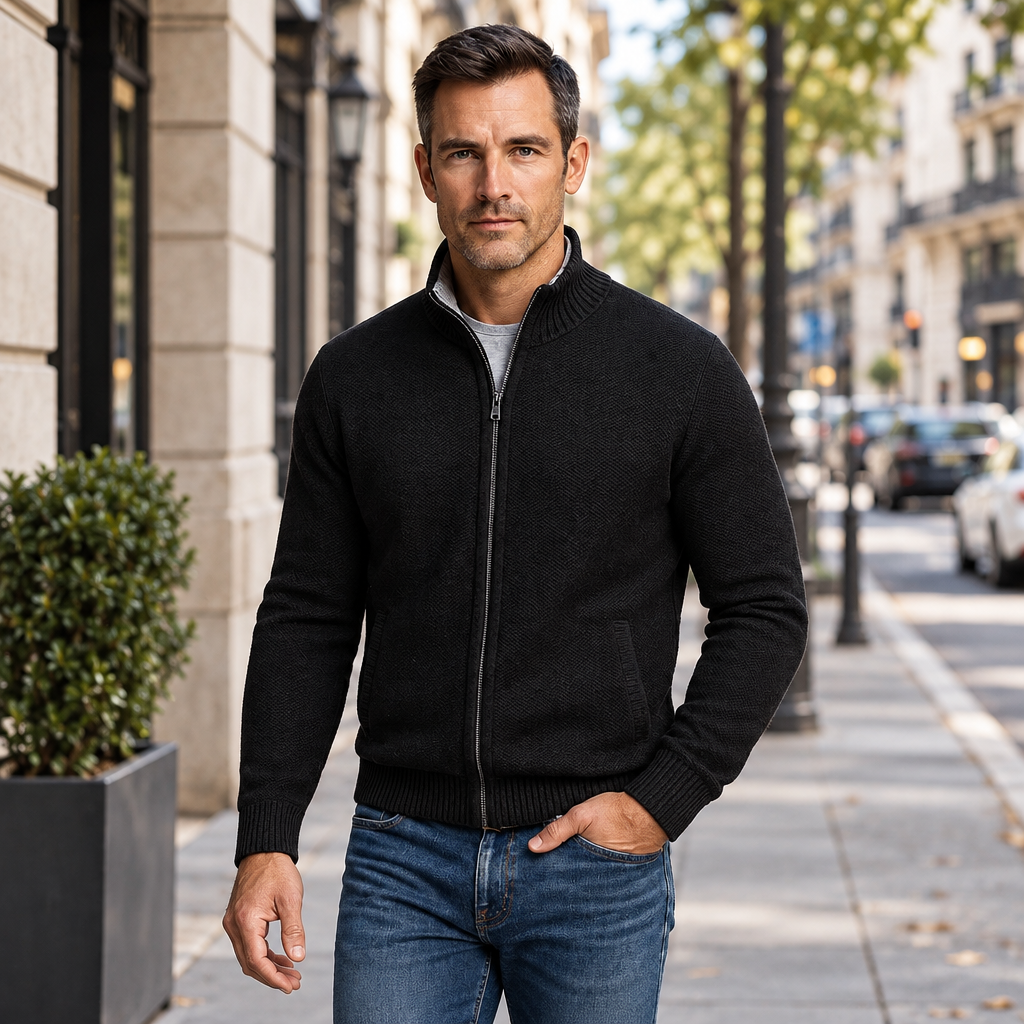 Lorenz | Herren Strickjacke mit Stehkragen und Reißverschluss