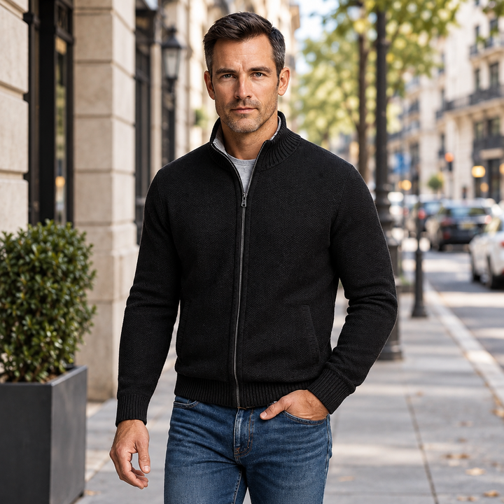 Lorenz | Herren Strickjacke mit Stehkragen und Reißverschluss