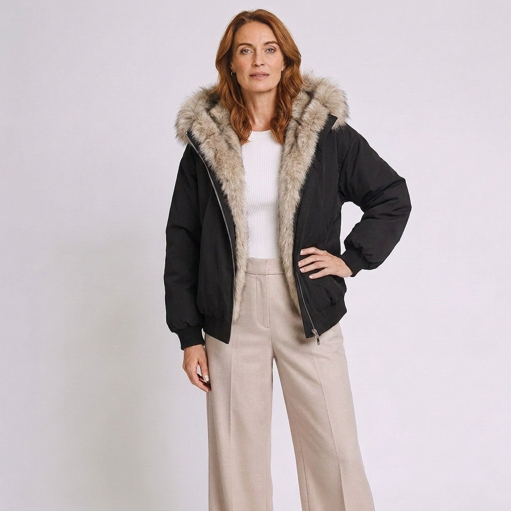Meinhild | Damen Winterjacke mit Kapuze und Fellbesatz