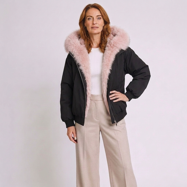 Meinhild | Damen Winterjacke mit Kapuze und Fellbesatz