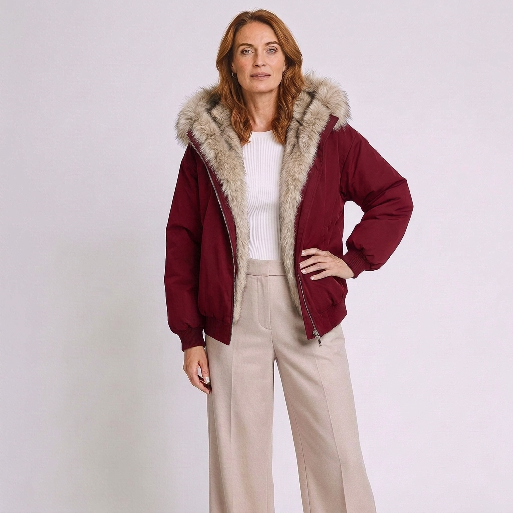 Meinhild | Damen Winterjacke mit Kapuze und Fellbesatz