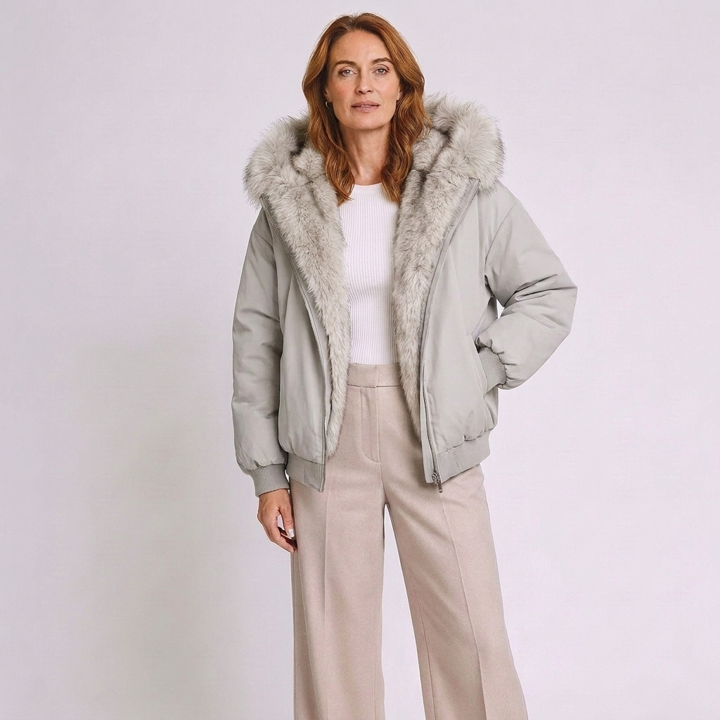 Meinhild | Damen Winterjacke mit Kapuze und Fellbesatz