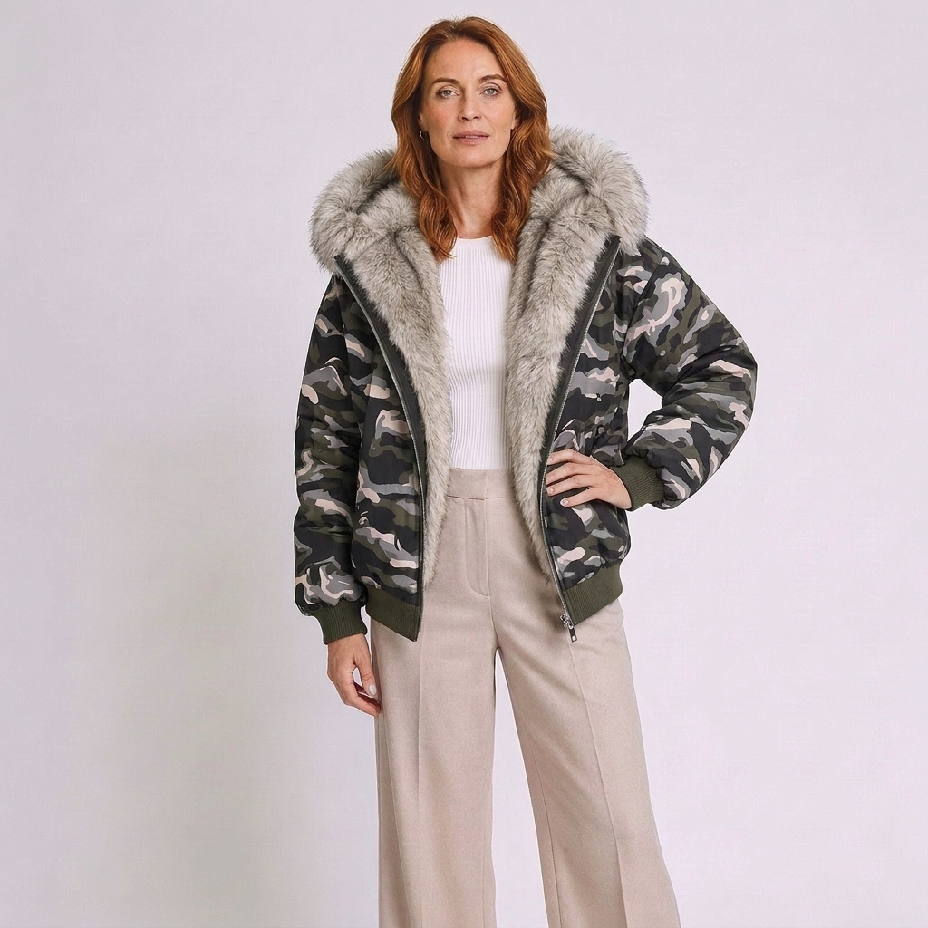 Meinhild | Damen Winterjacke mit Kapuze und Fellbesatz