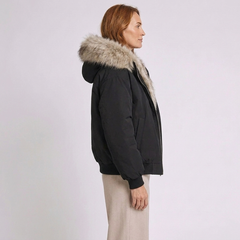 Meinhild | Damen Winterjacke mit Kapuze und Fellbesatz