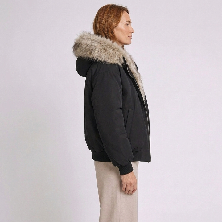 Meinhild | Damen Winterjacke mit Kapuze und Fellbesatz