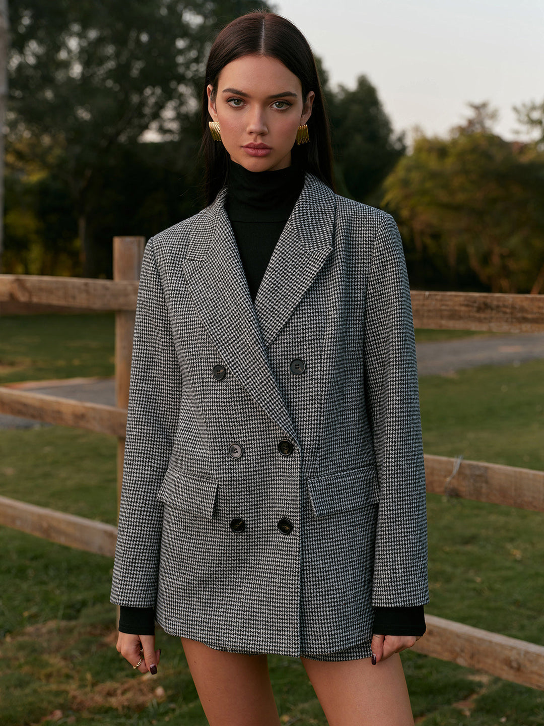 Sigruna | Damen Karierter Doppelreihiger Blazer