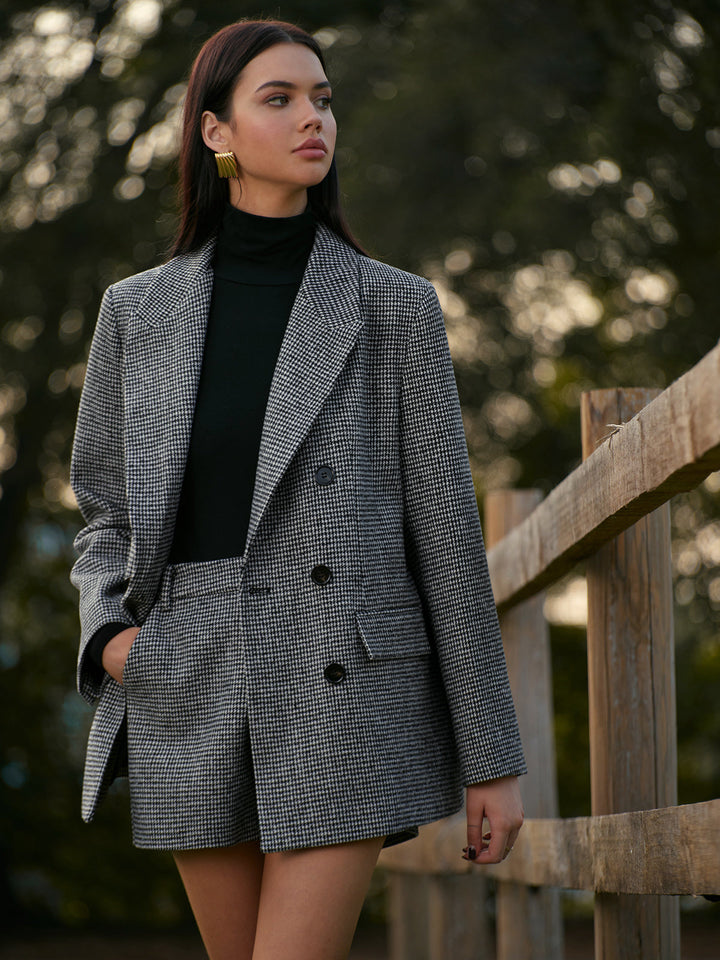 Sigruna | Damen Karierter Doppelreihiger Blazer