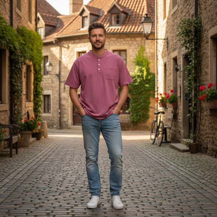 Eric | Herren Kurzarmhemd mit Brusttasche Henleyshirt