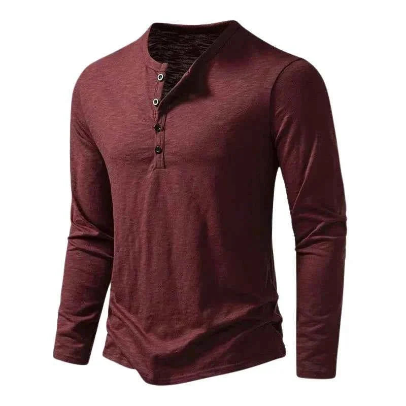 Falko | Bordeauxrotes Herren klassisches Henley Langarmshirt
