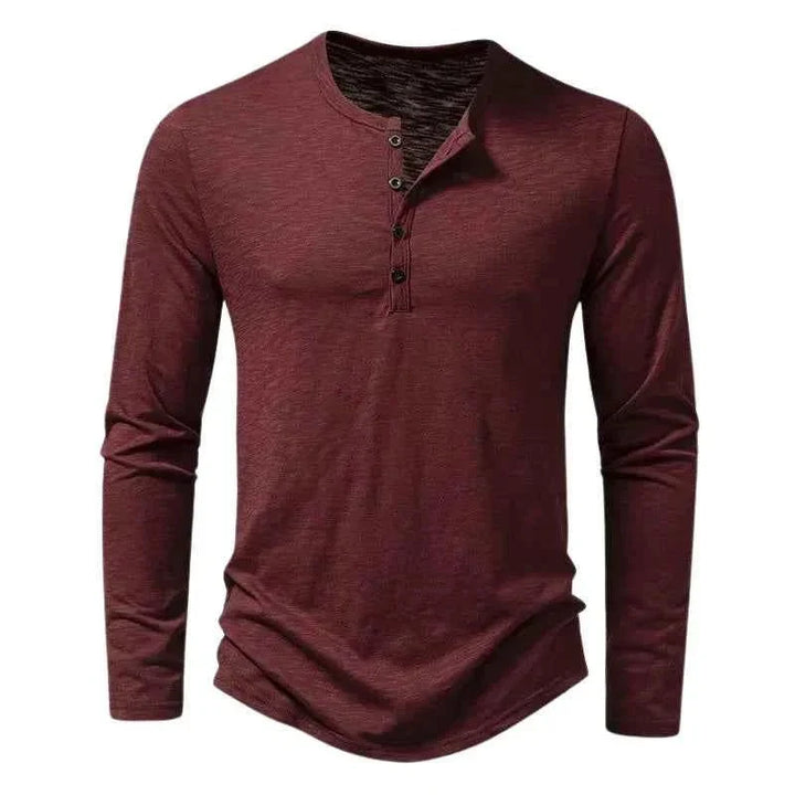 Falko | Bordeauxrotes Herren klassisches Henley Langarmshirt