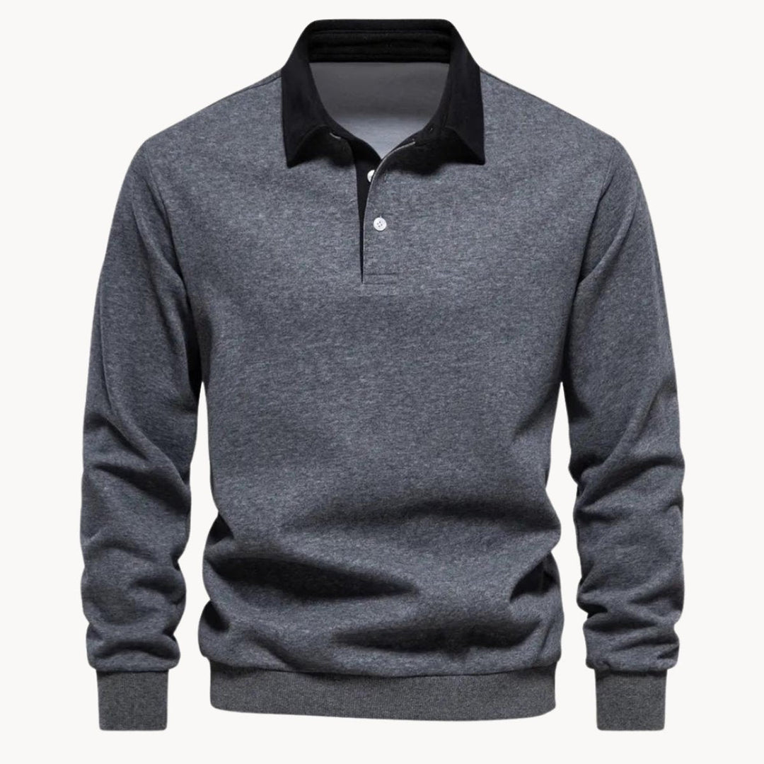 Gero | Herren Graues Langarm Poloshirt