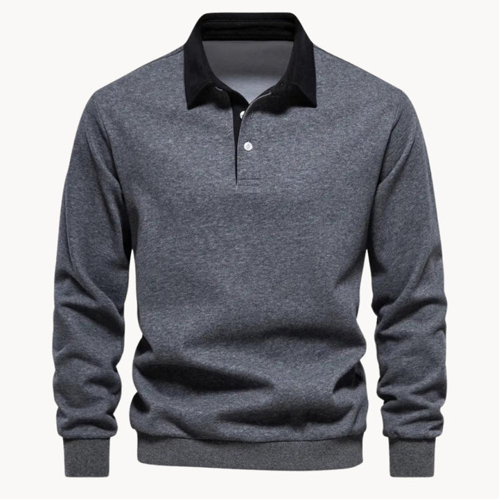 Gero | Herren Graues Langarm Poloshirt