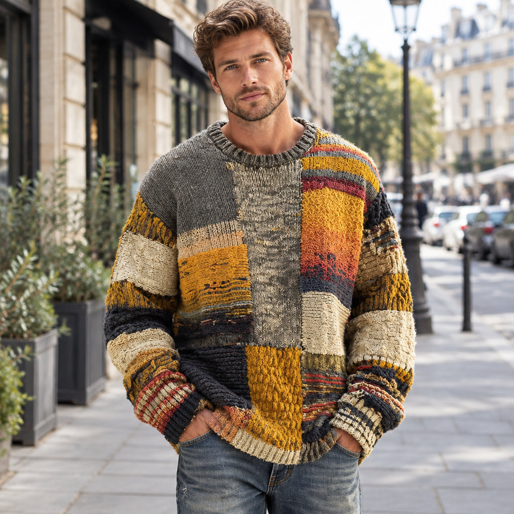 Harry | Herren Patchwork Strickpullover mit Strukturmuster