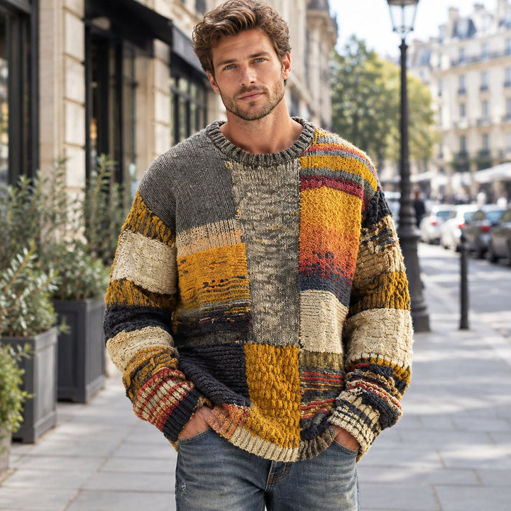 Harry | Herren Patchwork Strickpullover mit Strukturmuster