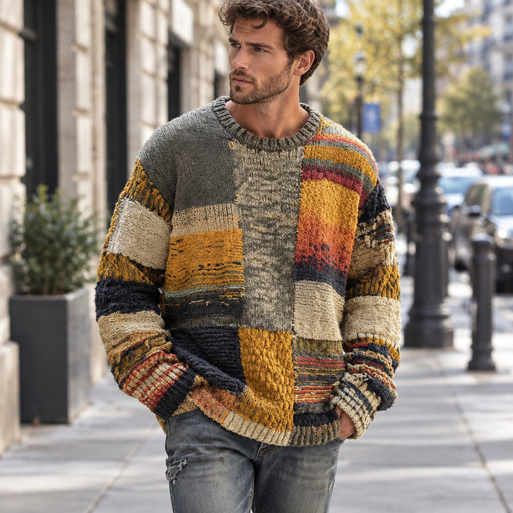 Harry | Herren Patchwork Strickpullover mit Strukturmuster