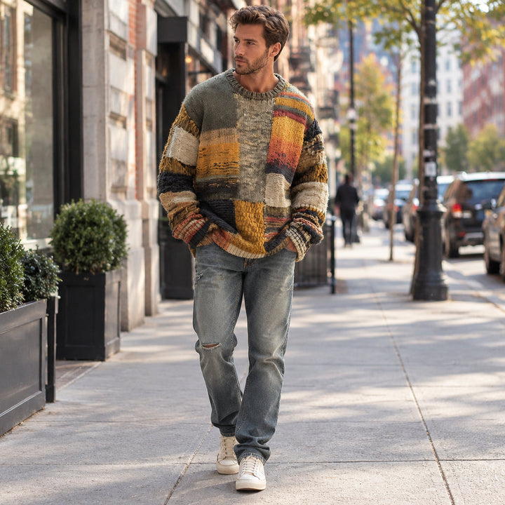 Harry | Herren Patchwork Strickpullover mit Strukturmuster