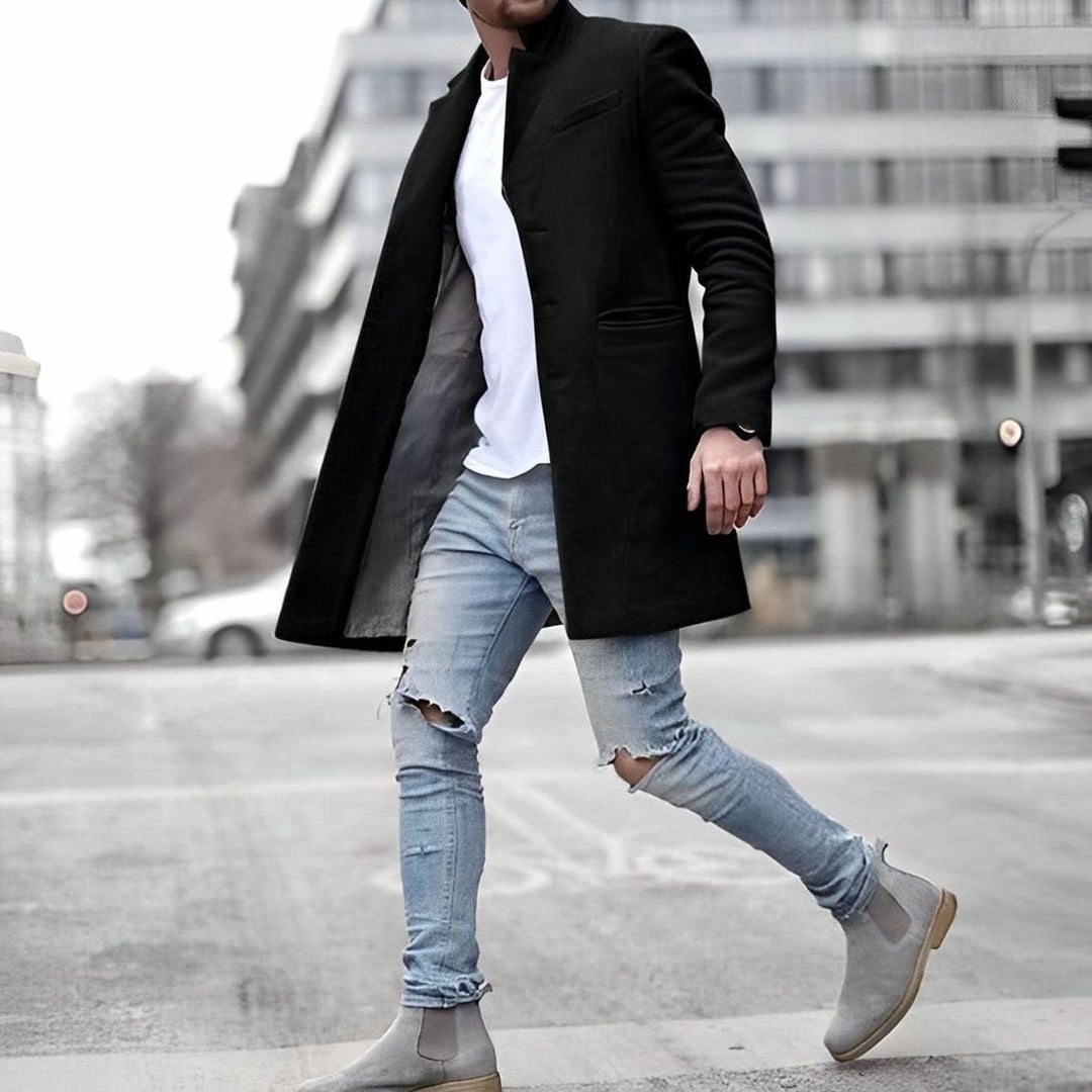 Detlef | Herren Eleganter Grauer Stehkragen Mantel