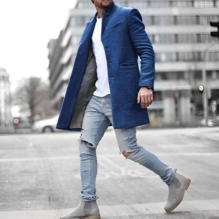 Detlef | Herren Eleganter Grauer Stehkragen Mantel