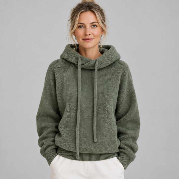 Isentrud | Damen Strick mit Kapuze und Kordelzug Kapuzenpullover