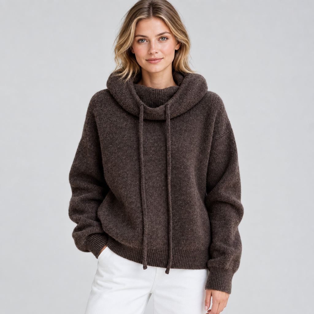 Isentrud | Damen Strick mit Kapuze und Kordelzug Kapuzenpullover
