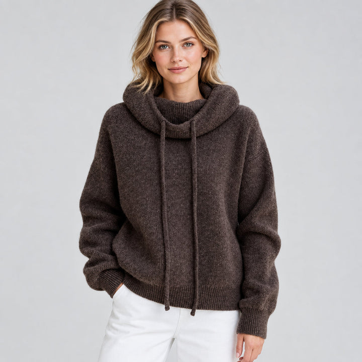 Isentrud | Damen Strick mit Kapuze und Kordelzug Kapuzenpullover