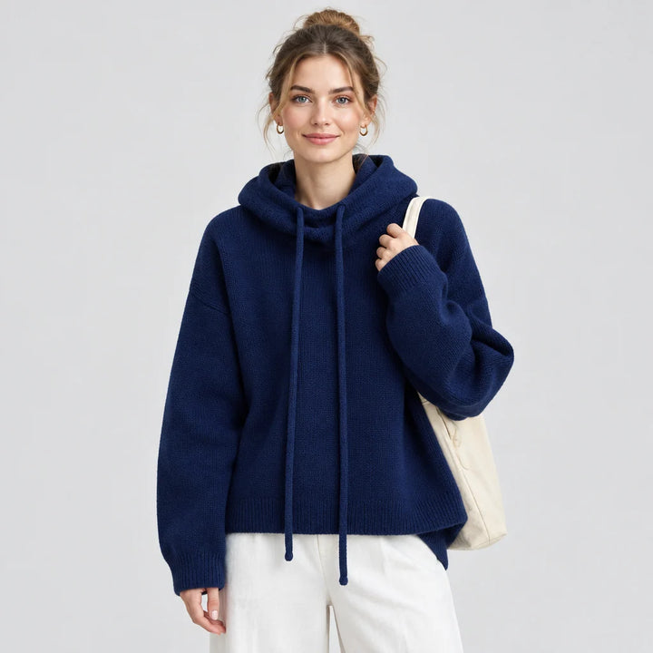 Isentrud | Damen Strick mit Kapuze und Kordelzug Kapuzenpullover