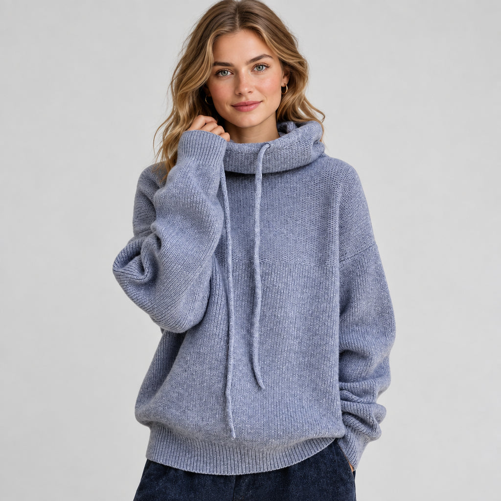 Isentrud | Damen Strick mit Kapuze und Kordelzug Kapuzenpullover