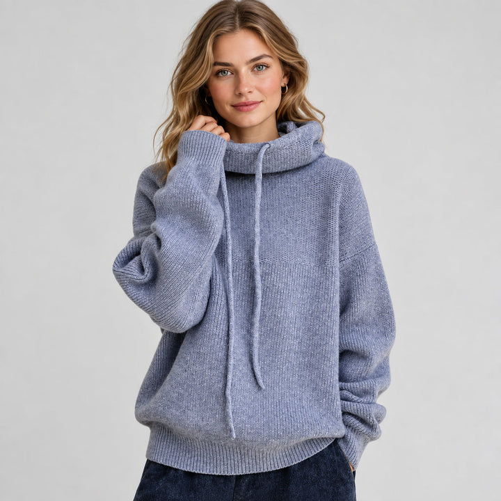 Isentrud | Damen Strick mit Kapuze und Kordelzug Kapuzenpullover
